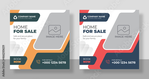 Set of editable template post for social media ad design. Square real estate social media post, stories banner.