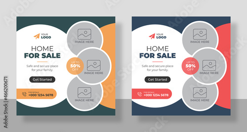 Creative real estate social media post and web banner with green purple orange gradient color