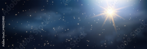 A bright christmas Star above the Clouds. The star shines over the manger of christmas of Jesus Christ. Eps10