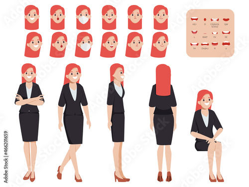 Young cute woman character for animated, Creation people with emotions face animation mouth. Flat vector design.