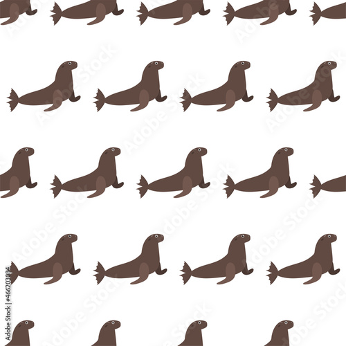 Sea animal seamless pattern with sea lion. Undersea world habitants print. Hand drawn underwater life vector illustration. Funny cartoon marine animals character for kid fabric, textile.