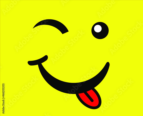 Hungry or eating emoji face. flat cartoon simple style minimal logo graphic design isolated on yellow background. concept of delicious and good yummy food or yum-yum smile with tongue or glutton