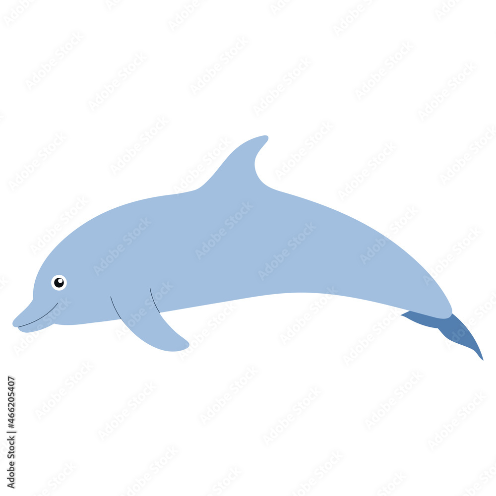 Beautiful cartoon illustration with colorful sea animals dolphin on ...