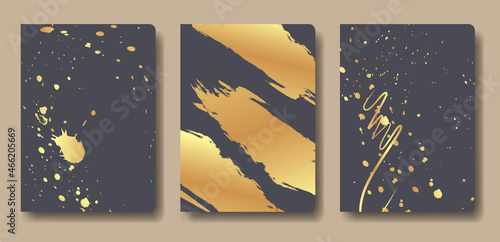 Vector set of covers for planners and notebooks. Cover design with gold ornament. Vector traditional decorative backgrounds, easy to re-size