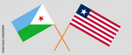 Crossed flags of Djibouti and Liberia. Official colors. Correct proportion