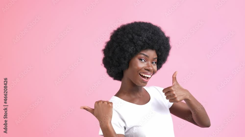 Nice funny excited lady direct thumb empty space approve sale banner Nice funny excited lady direct thumb empty space approve sale banner