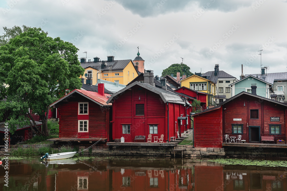 Old wooden red barns in Porvoo, Finland.