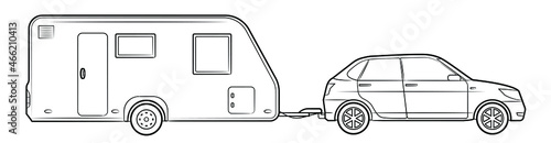 Car with caravan trailer - vector illustration of a vehicle.