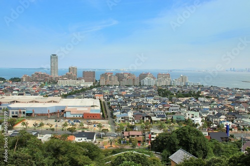 愛宕神社から見た博多湾と福岡都市風景