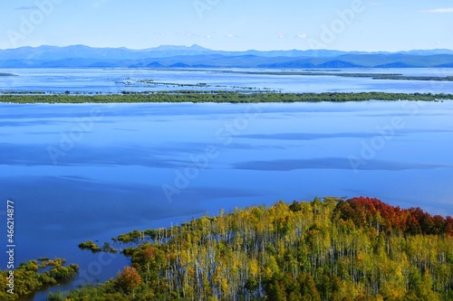 Amur river valley. Sikhote-Alin mountain ridge. Aerial view. Khabarovsk Krai, far East, Russia.
