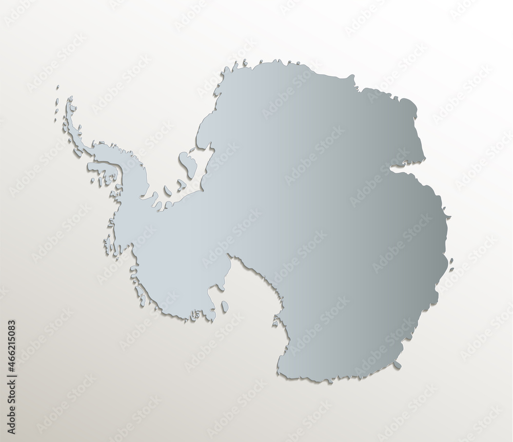Antarctica map, white blue card paper 3D blank