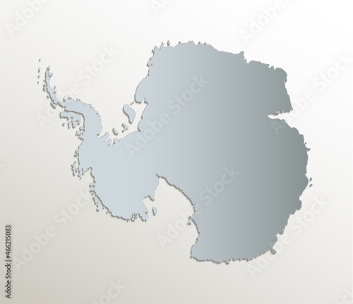 Antarctica map  white blue card paper 3D blank