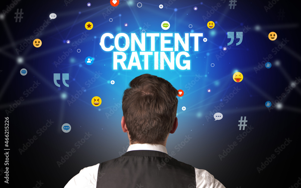 Rear view of a businessman, social media concept Rear view of a businessman, social media concept