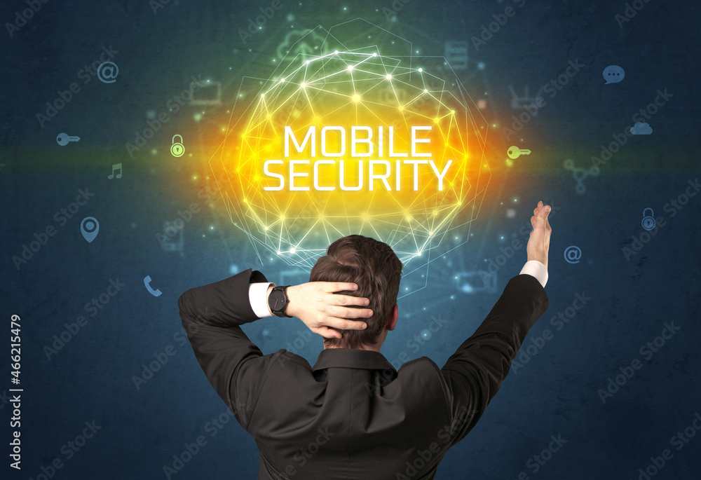 Rear view of a businessman, online security concept Rear view of a businessman, online security concept