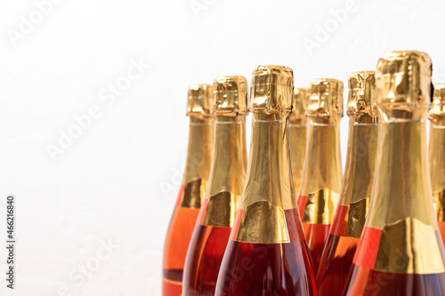 Bottles of rose champagne or sparkling wine. Christmas  new year party  birthday or wedding celebration idea