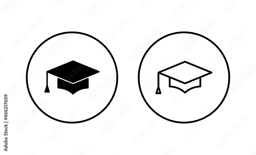 Education icon set. Graduation cap sign and symbol. Graduate. Students cap