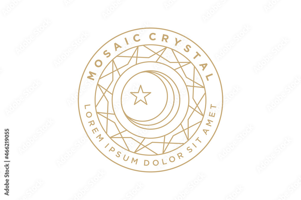 Golden Moon Sun Mosaic Crystal for Astrology Astronomy Horoscope label logo design