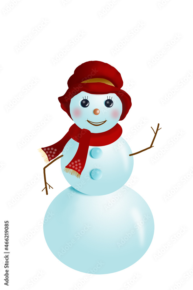 A snowman, a symbol of winter, Christmas, New Year and merry holidays. For the design of postcards, gifts, posters.