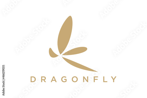 Golden Dragonfly wings, Butterfly Insect Fly Minimalist elegant line art style logo