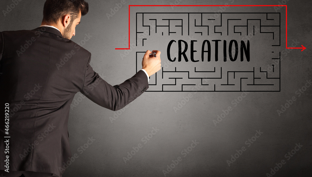 businessman drawing maze concept businessman drawing maze concept