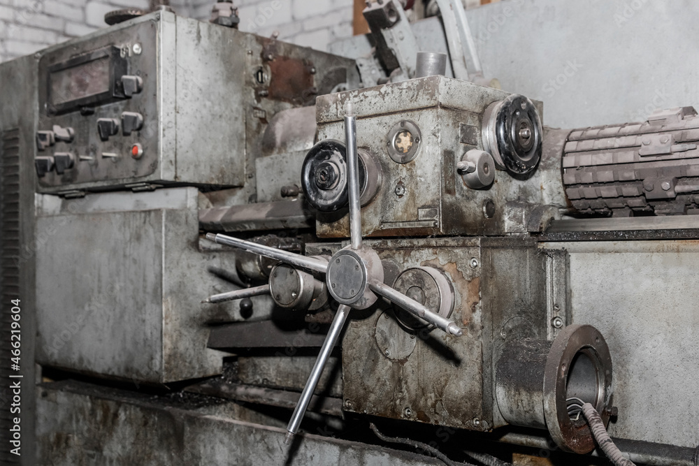 Lathe revolver old machine equipment for locksmith work in an industrial plant Lathe revolver old machine equipment for locksmith work in an industrial plant