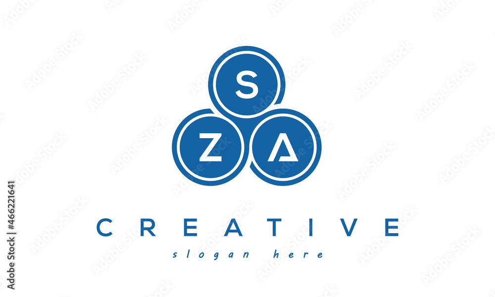 SZA creative circle three letters logo design with blue - obrazy, fototapety, plakaty 