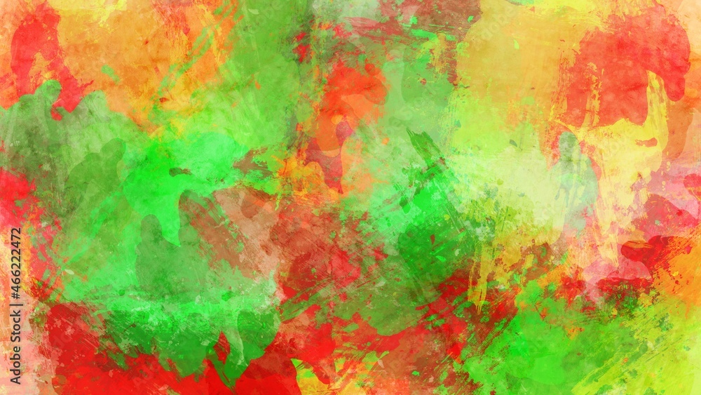 Abstract background painting art with green, red and yellow paint brush for christmas poster, banner, website, card background