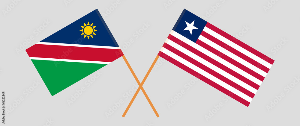 Crossed flags of Namibia and Liberia. Official colors. Correct proportion Crossed flags of Namibia and Liberia. Official colors. Correct proportion