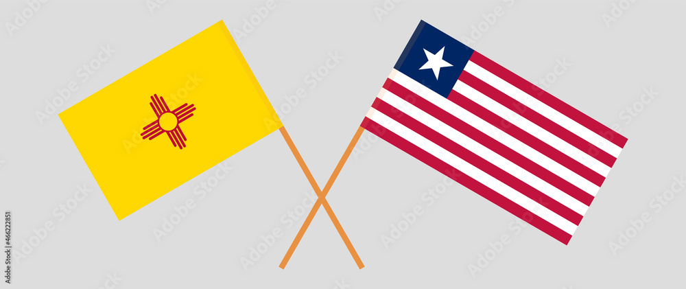 Crossed flags of the State of New Mexico and Liberia. Official colors. Correct proportion Crossed flags of the State of New Mexico and Liberia. Official colors. Correct proportion