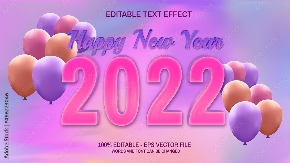 Happy new year 2022 3d text editable with balloons and 3d square blue pattern background Happy new year 2022 3d text editable with balloons and 3d square blue pattern background