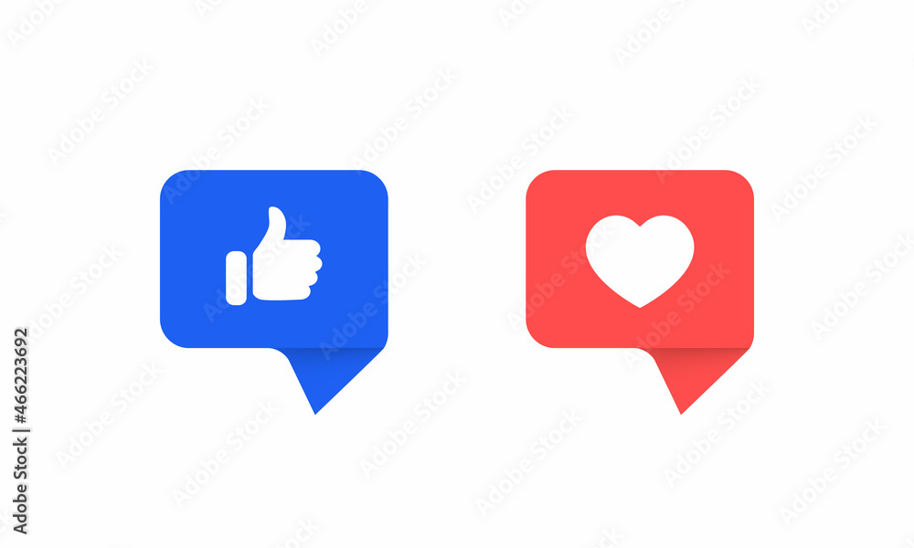 Like and Love Button Icon Vector Isolated in Speech Bubbles Like and Love Button Icon Vector Isolated in Speech Bubbles