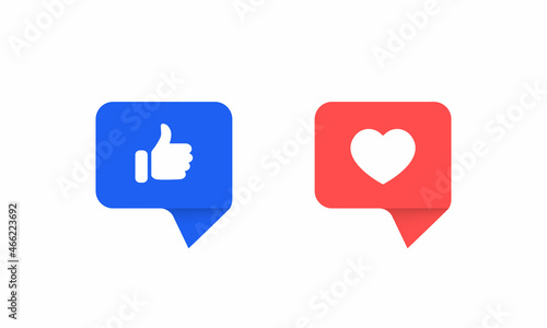 Like and Love Button Icon Vector Isolated in Speech Bubbles