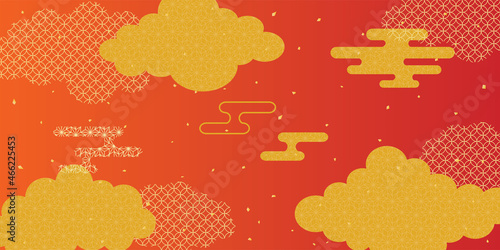 お正月の赤と金色の雲の背景素材