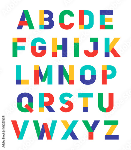 Colorful trendy geometric uppercase alphabet design. photo