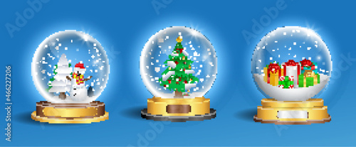 set of realistic snowglobe christmas decorative isolated or snow ball maguc crystallizing or christmas decoration snow glass. eps vector