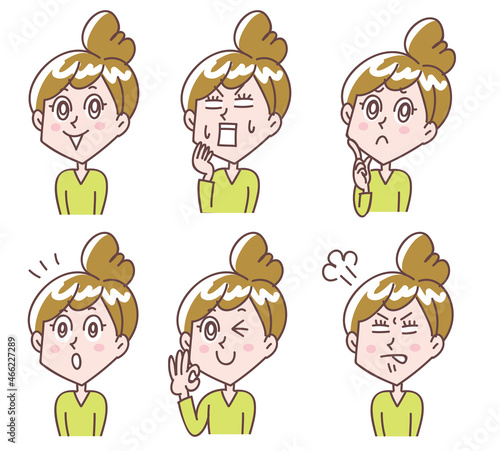若い女性上半身表情セット