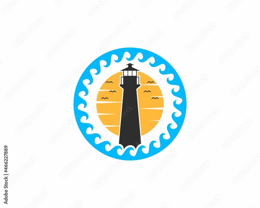 Circle wave with lighthouse in the middle Circle wave with lighthouse in the middle