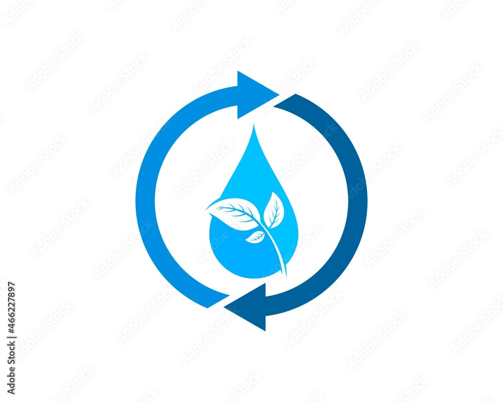 Circular upside down arrow with water drop and nature leaf Circular upside down arrow with water drop and nature leaf