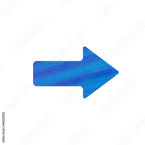 Watercolor illustration in the shape of a blue arrow. Suitable for decoration, infographics, icons. 