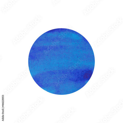 Geometric figure in the shape of a circle. Watercolor illustration in blue. Suitable for children's development books, for school textbooks, design and content content on sites and social networks.