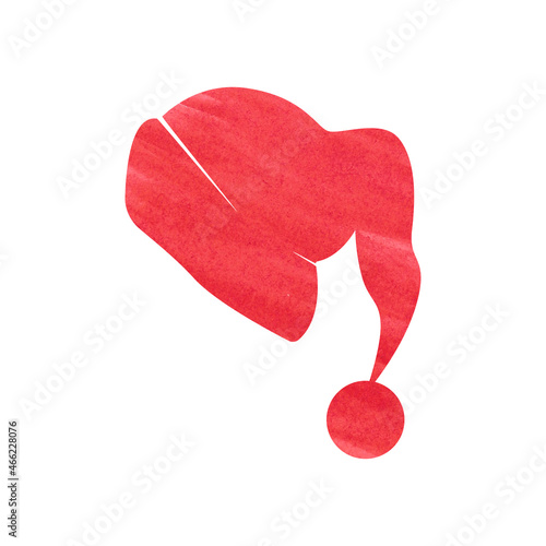 Image of a red Christmas hat. Watercolor silhouette. Suitable for the design of Christmas typography, holiday catalogs, websites. Can be used as an icon