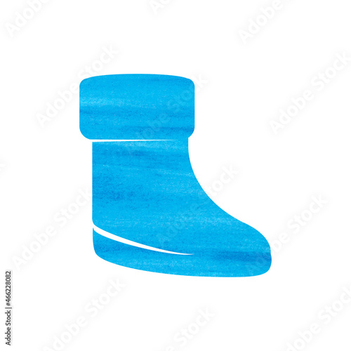 Image of a blue Christmas boot. Watercolor silhouette. Suitable for the design of Christmas typography, holiday catalogs, websites. Can be used as an icon 