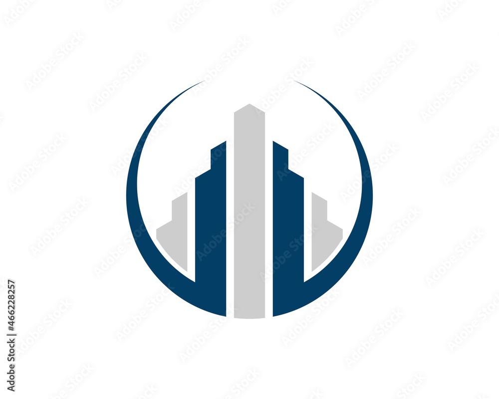 Circle shape with city tower building inside Circle shape with city tower building inside
