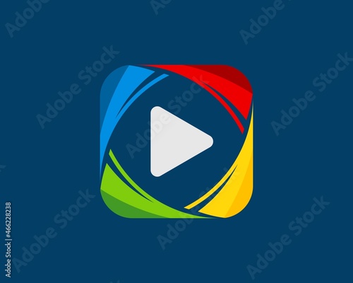 Abstract square shape with media play button inside