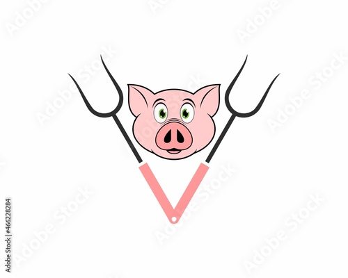 BBQ and Grill tools crossed with pig head in the middle