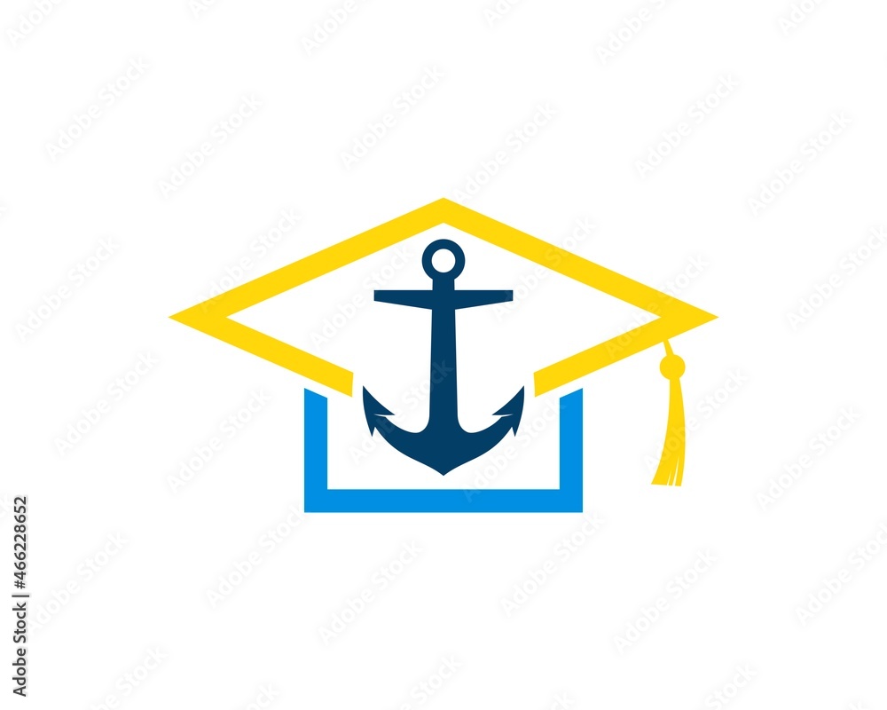 Simple graduation hat with anchor ship inside Simple graduation hat with anchor ship inside