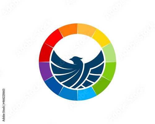 Rainbow circle shape with abstract eagle inside