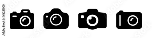 Camera icon set. Photo camera in black and white design.