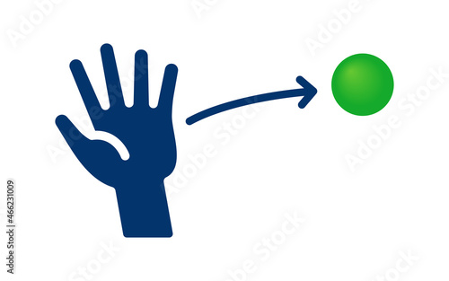 Hand throwing ball icon on white background.