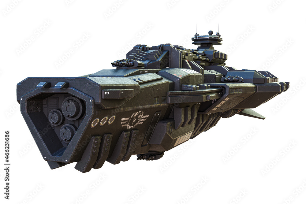 Spaceship exterior on an isolated white background, 3D illustration, 3D rendering
Spaceship exterior on an isolated white background, 3D illustration, 3D rendering